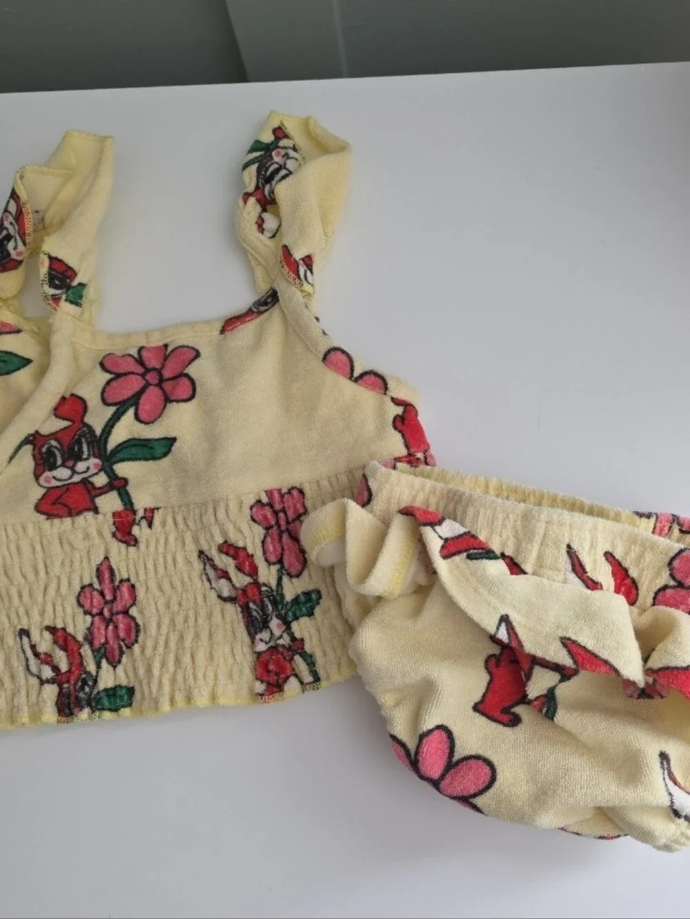 Hugo Loves Tiki Organic Cotton Bunny Rabbit 4t Floral Yellow Two-Piece Swim Set